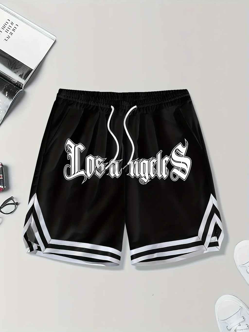 LOS ANGLES Print Men's Loose Large Drawstring Casual Minimalist Shorts Man Pants Casual Shorts Summer New In Men Clothing Thi
