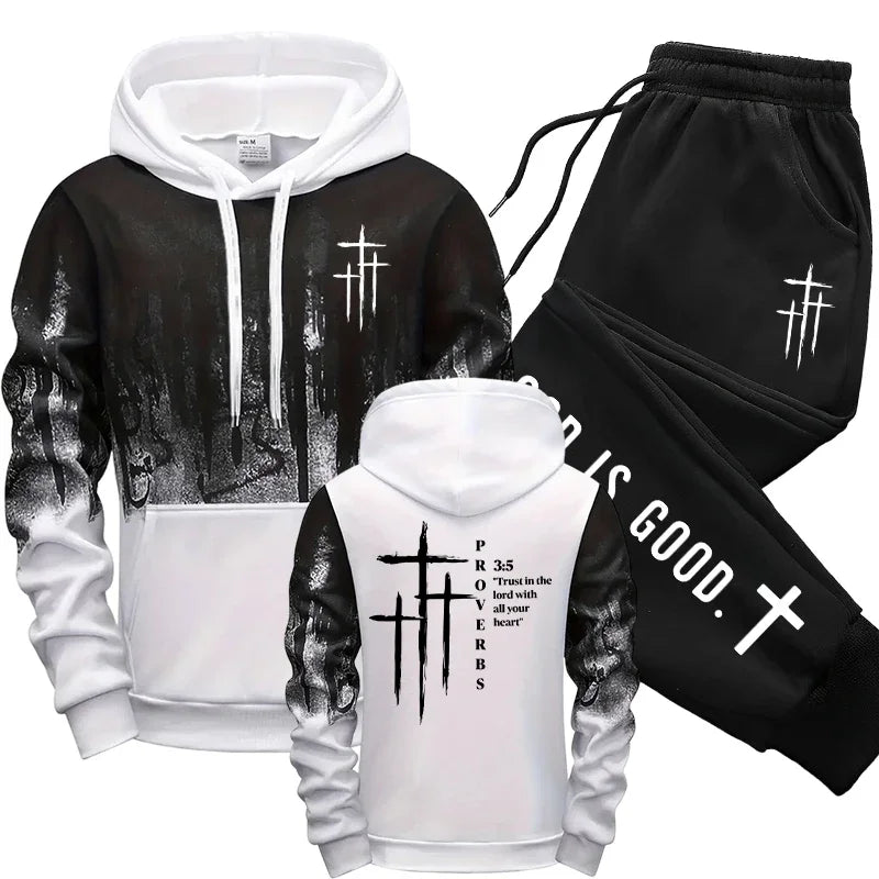 Autumn Winter Daily Casual Sports Jogging Suit Hoodie Outfits Jesus Christ Fashion Men's Set Hooded Sweatshirt and Sweatpants