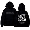 Men's Faith Over Fear Graphic Hoodie Black Pullover Sweatshirt Comfortable Blend Fabric Inspirational Streetwear Hooded Top