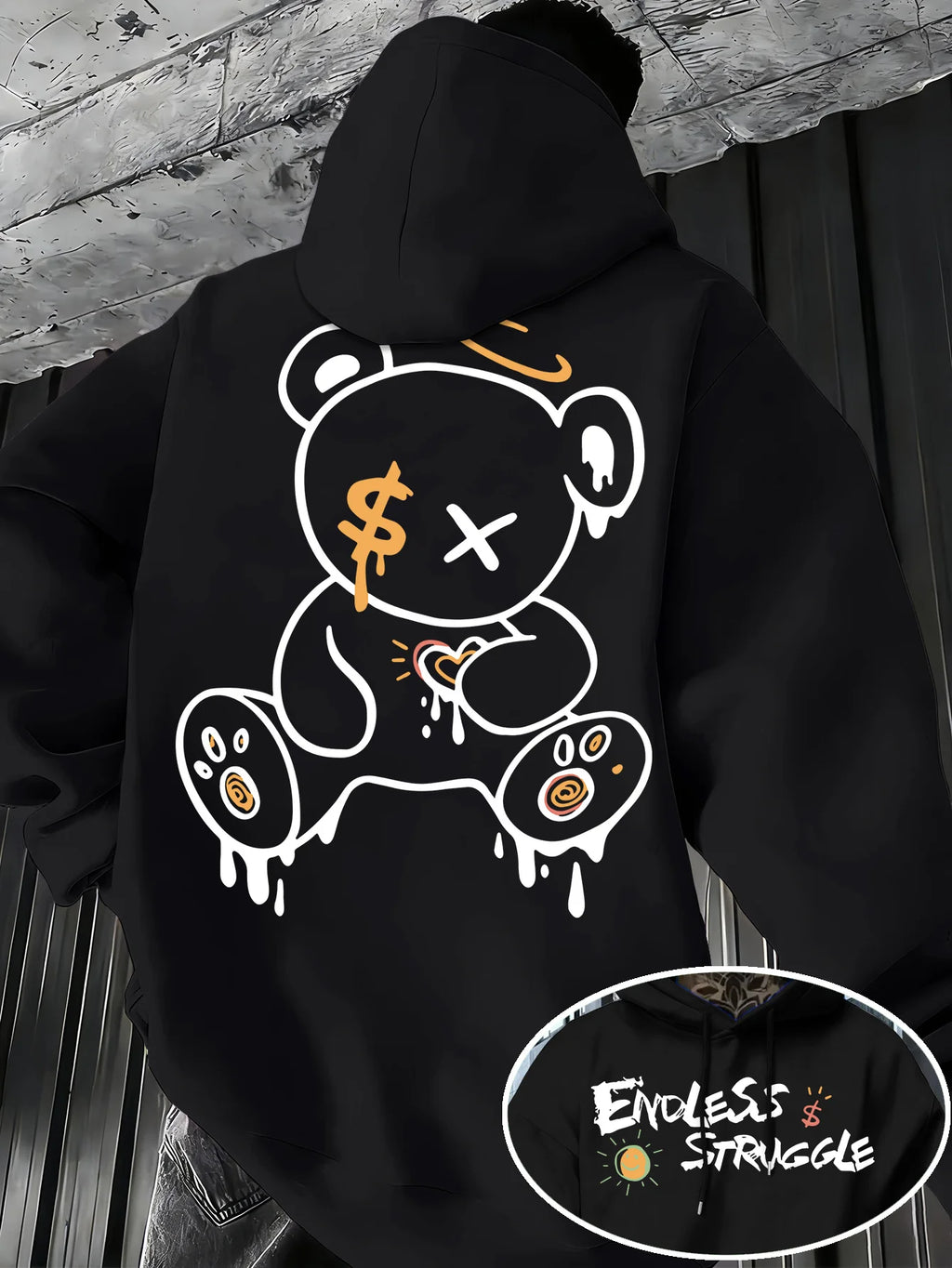 Men's Fashion Trend Hooded Sweatshirt with Print - Men's Bear pattern hoodies men clothing streetwear promo