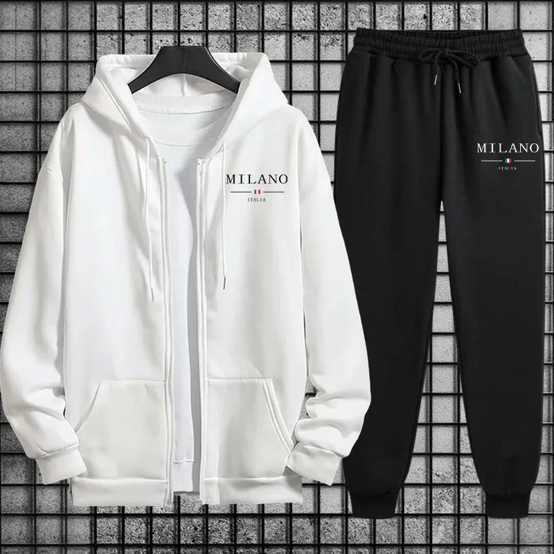 Spring 2026 Men's Tracksuit Casual Simple Quality Fashion Sportswear Single Zip Up Hoodie and Single Sports Pants Daily Jogging