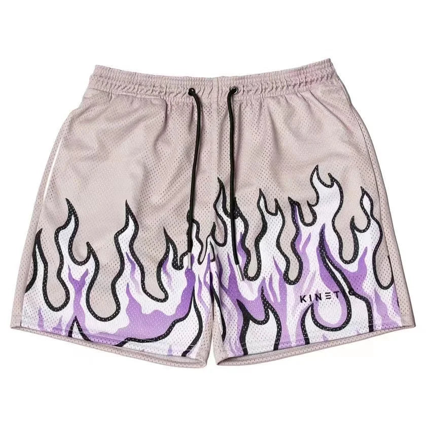 2025 Breathable Men Shorts GYM Basketball Running Quick-Drying Shorts Baggy Flame Print Fashion Shorts Summer Shorts