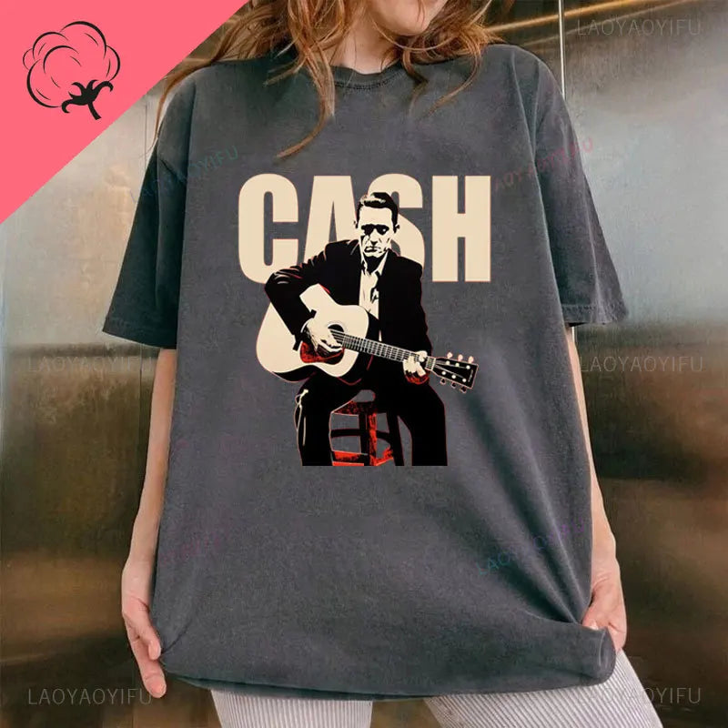Vintage Johnny Cash Shirt Coutry Music Camisetas Cotton Crewneck Man Clothes Print Graphic T Shirts Camisa Classic Legend Tees