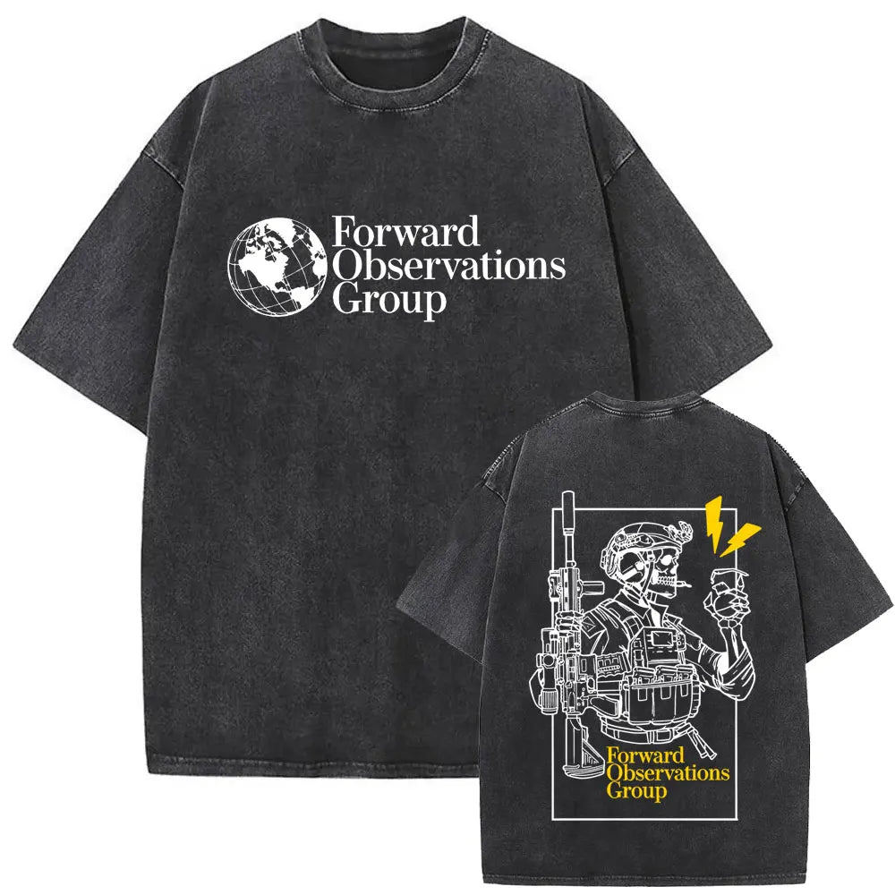Forward Observations Group Vintage Washed T-shirt Skeleton Graphic T Shirts Men Women Fashion Oversized T-shirts Male Streetwear