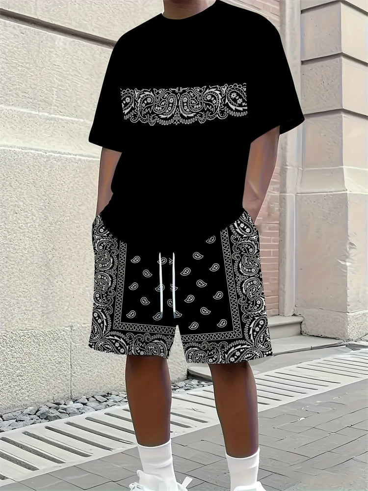 Spring 2026 Casual New Men's Set, Peris 3D Printed Men's Casual Top And Drawstring Shorts, Urban Fashion Men's Clothing 2XS-6XL