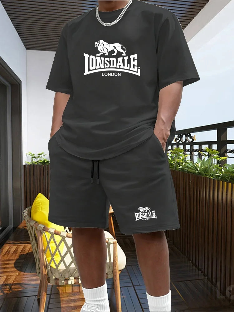 Men's Summer Beach Sports Suit Casual Outdoor Basketball Sports Comfortable Two-Piece Set with Fashion Loose T-Shirt And Shorts