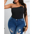 Plus-Size Women's Jumpsuit Sexy One-Shoulder Gold Ring Detail Solid Color Waist-Defining Pants Slimming Shaping One-Piece
