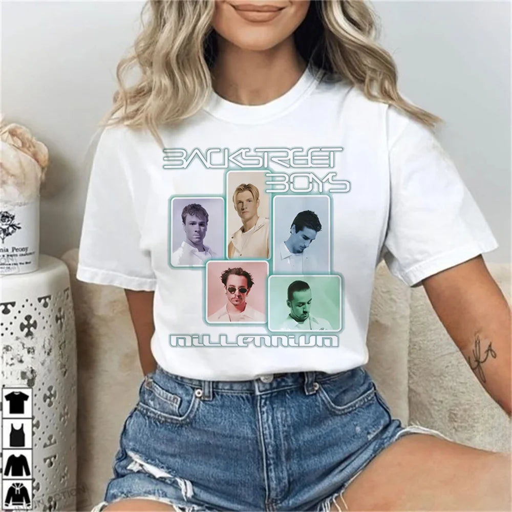 Backstreet Boys top tees women Retro hip hop Classic 2000s kawaii Pastel t-shirt Y2k Vintage Digital Grunge graphic