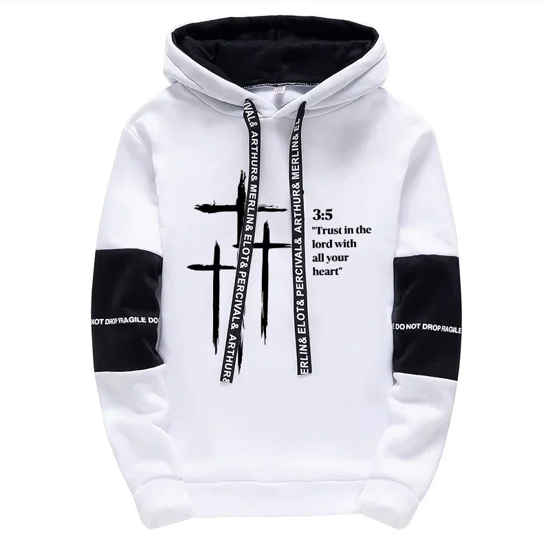 2026 New Arrival Men's Tracksuit Hoodie and Sweatpants 2pcs Set Autumn Daily Casual Sports Hooded Sportswear Cross Print Outfits