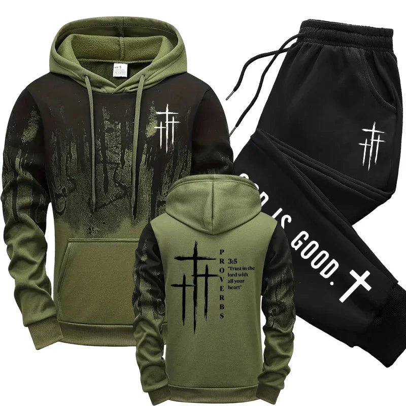 Autumn Winter Daily Casual Sports Jogging Suit Hoodie Outfits Jesus Christ Fashion Men's Set Hooded Sweatshirt and Sweatpants