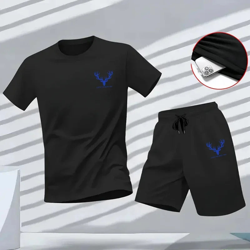 Male Daily Sports Training Short Sleeve Jogger Suit T-shirt & Shorts 2026 New Arrival Men's Set Summer Casual Fashion Sportswear