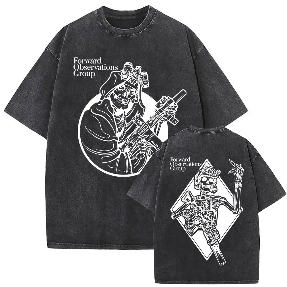 Forward Observations Group Vintage Washed T-shirt Skeleton Graphic T Shirts Men Women Fashion Oversized T-shirts Male Streetwear