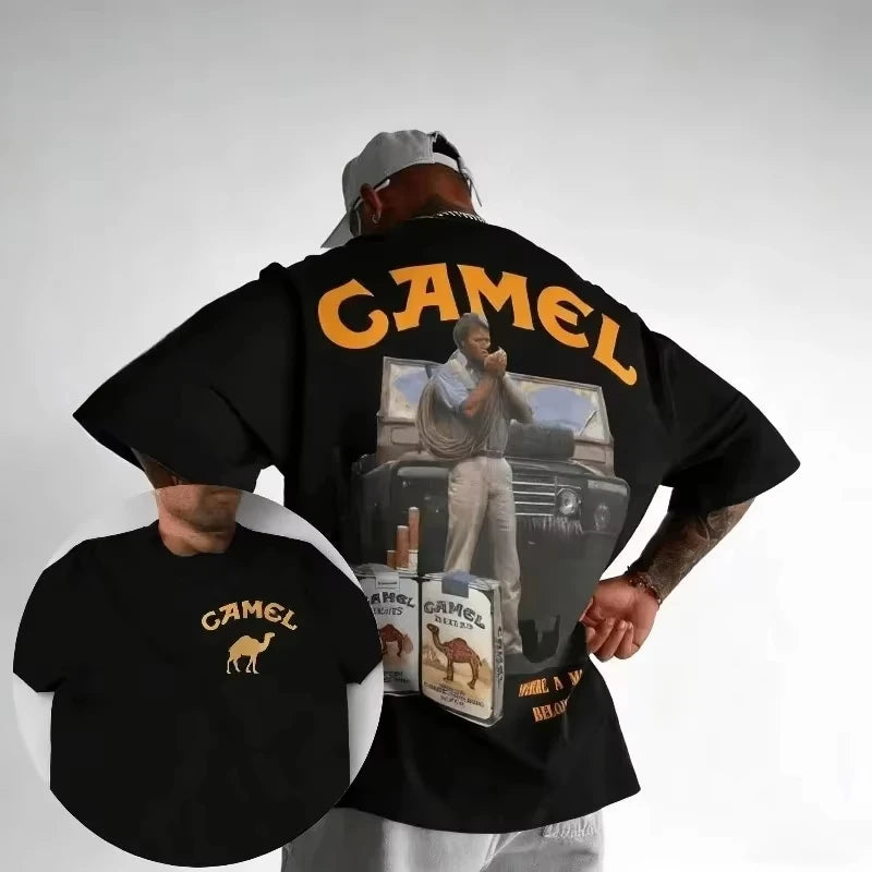 2026 Summer New Men's Women's Luxury Fashion Retro Car Camel Cigarette T-shirt Retro Cotton Top T-shirt Casual Street Wear Y2K