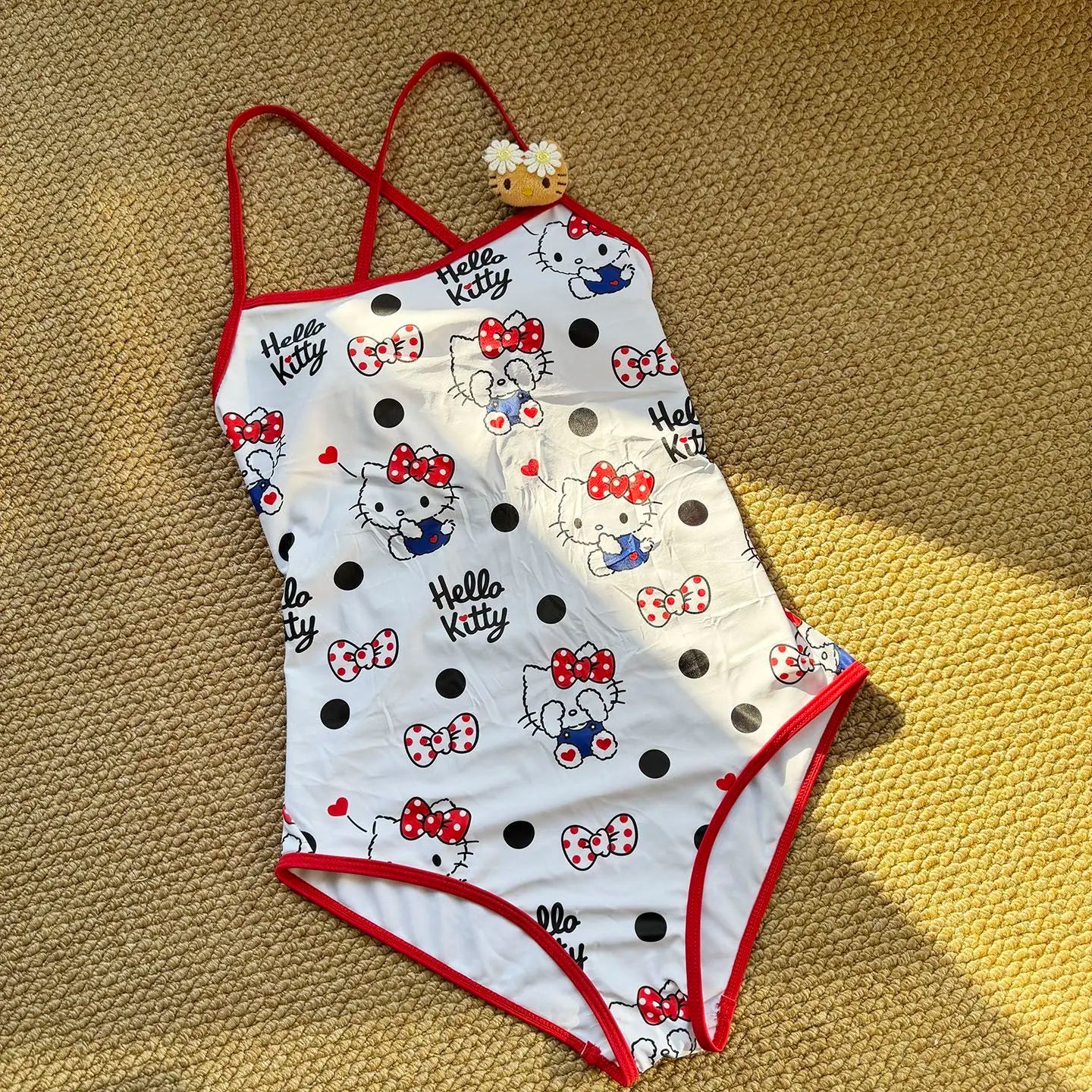Anime Cute Kawaii Sanrio Hello Kitty One Piece Racing Swimsuit Backless Sports Training Swimwear Double Layer No Water Retention