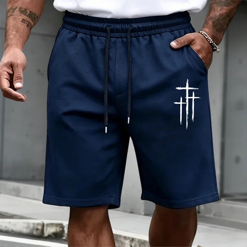 2026 Summer Men's Set Cross Print T-shirts and Shorts Home Outdoor Comfort Soft Short Sleeve Outfit Urban Casual Trend Tracksuit