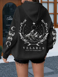 Sun & Moon Print Hooded Sweatshirt Women Casual Pullover Long Sleeve Tops Sun Moon Mountain Design Women Sweatshirt Graphic