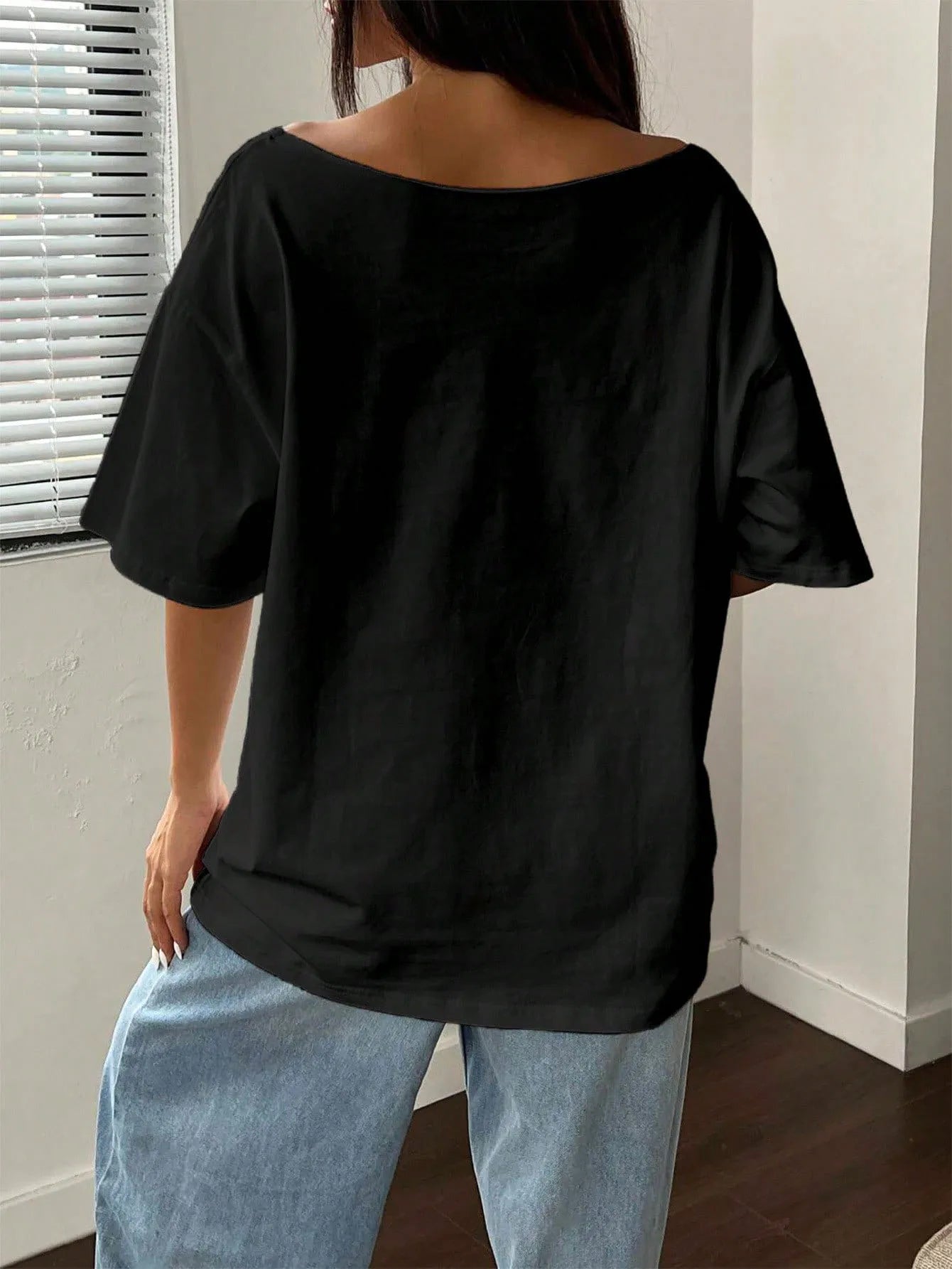 Plus Size 100% Cotton Shoulder Loose Print T-Shirt Oversized Y2K Style Graphic Tees Women Tops Summer Off The Shoulder Top