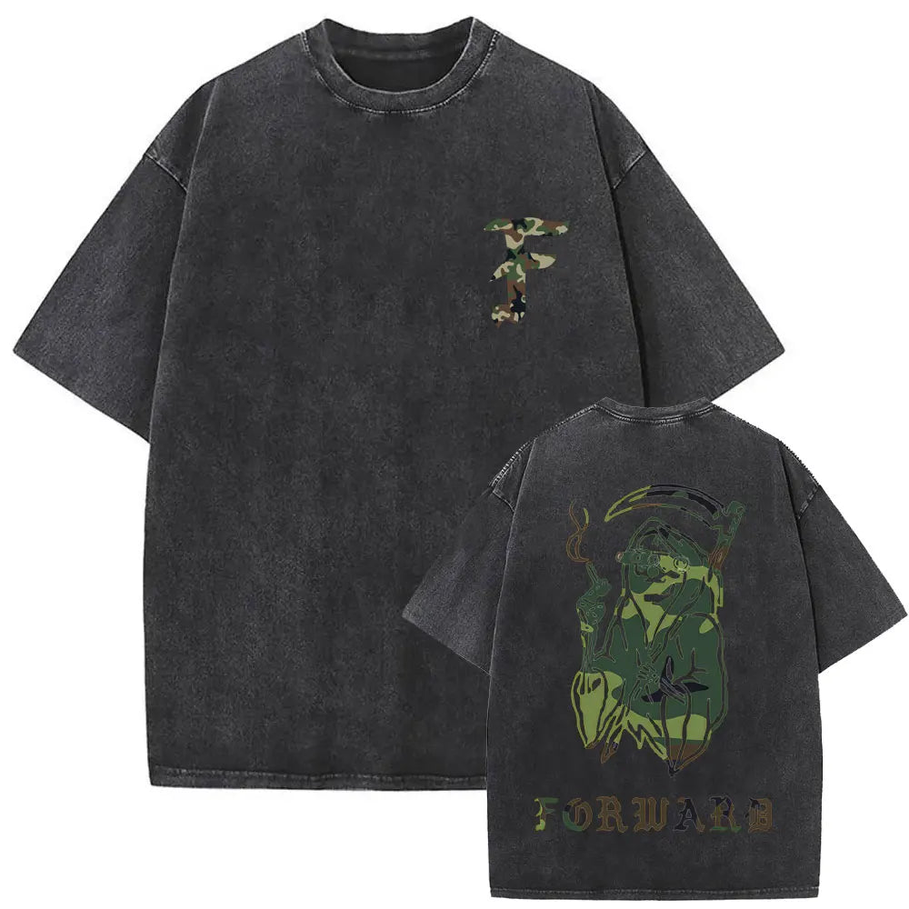 Forward Observations Group Vintage Washed T-shirt Skeleton Graphic T Shirts Men Women Fashion Oversized T-shirts Male Streetwear