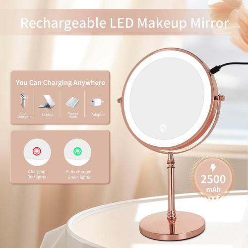 10X Lighted Magnifying Mirror Rose Gold, 12 Pcs Makeup Brushes with Holder