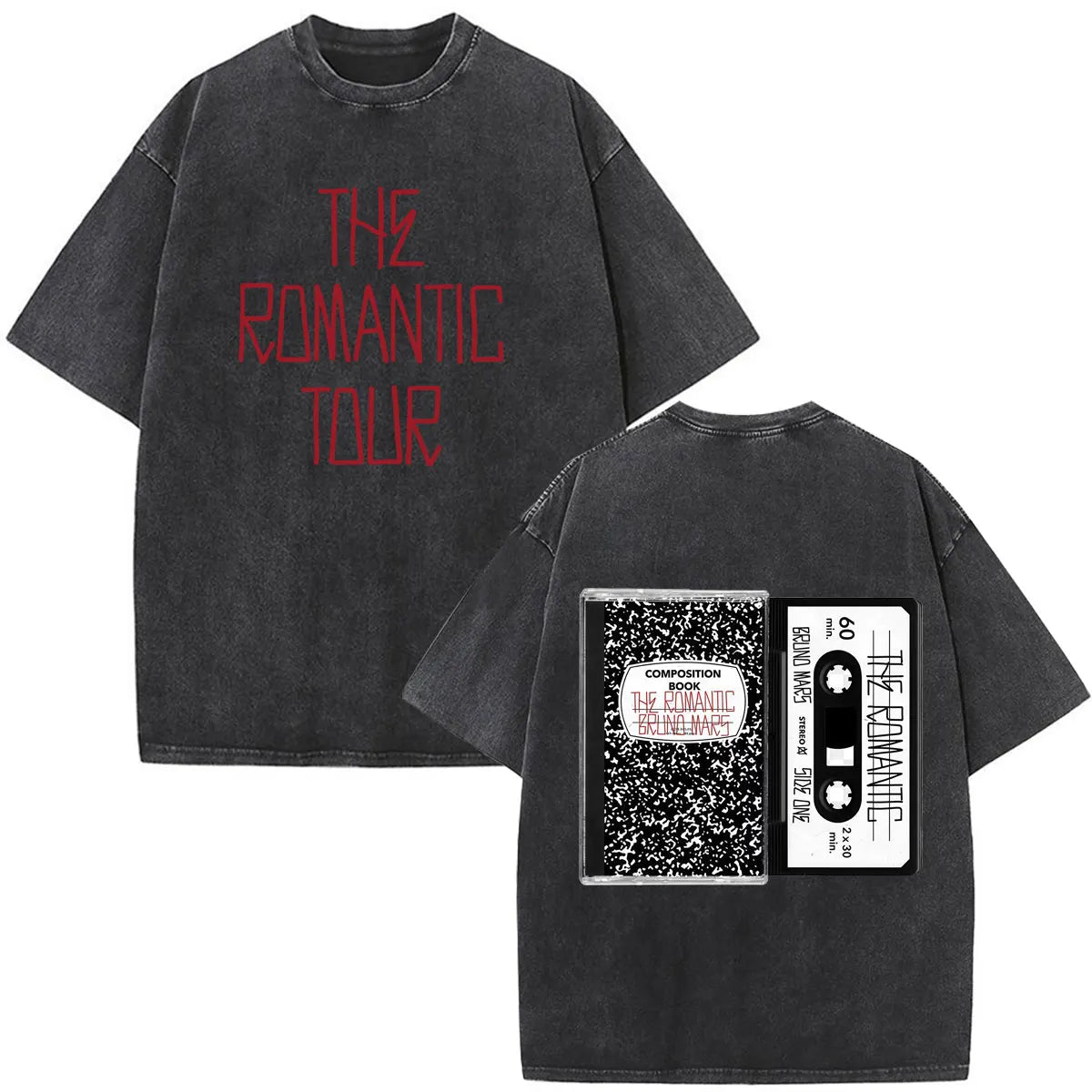 Bruno Mars The Romantic Tour 2026 Print Vintage Washed T-shirt Man Woman Fashion T-shirts Cotton Loose Casual Oversized T-shirts