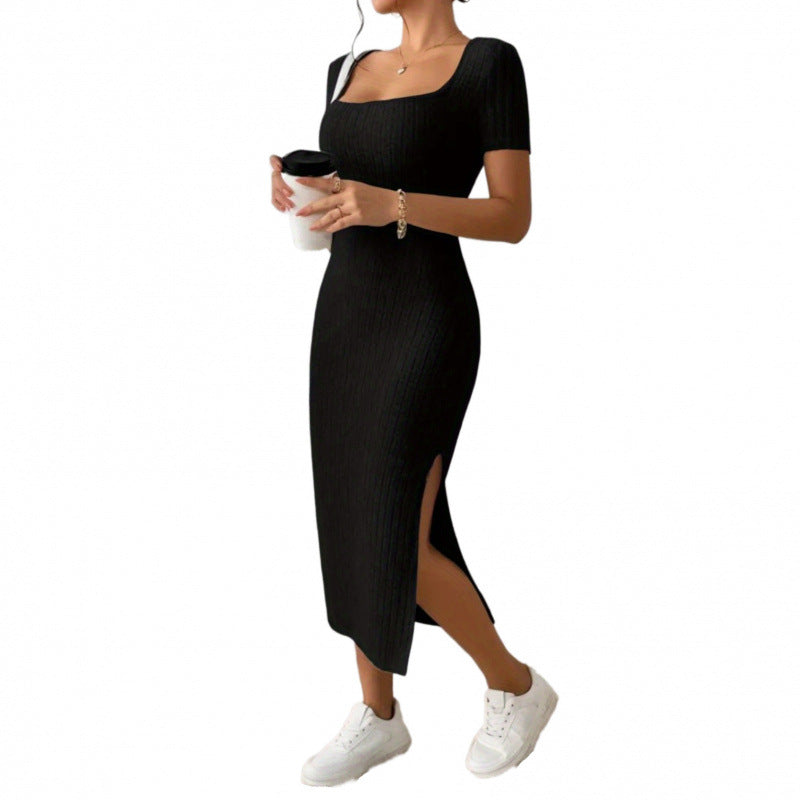 Womens Square Neck Slim Fit Slit Dress