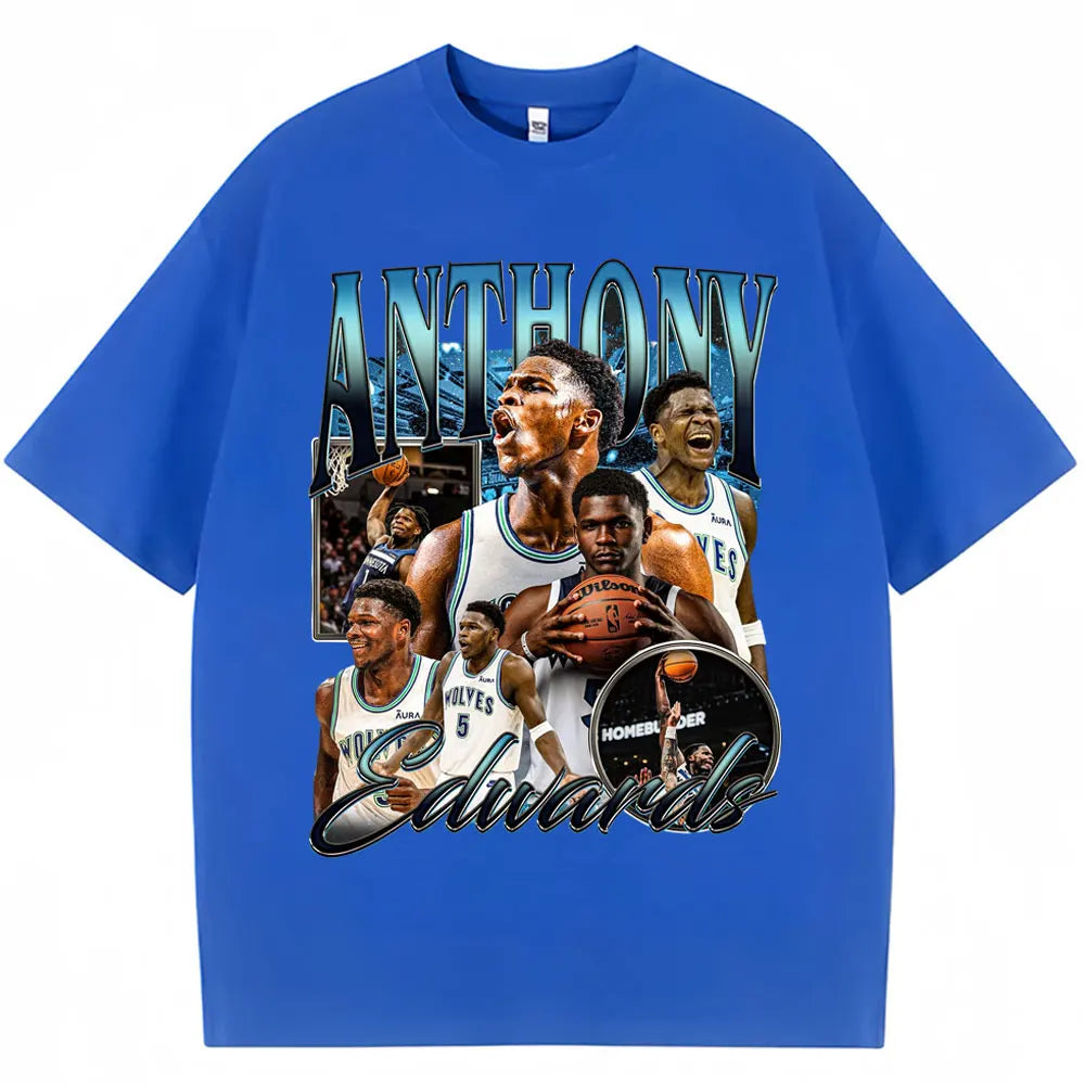 Vintage Anthony Edwards Graphic T Shirt Men's Clothing Basketball Fans Gift T-shirt Cotton Oversized High Street T-shirts Male