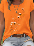 Plus Size Purple Floral Branch Women's Tee - Delicate Watercolor Flower Graphic, Casual Light Purple Top