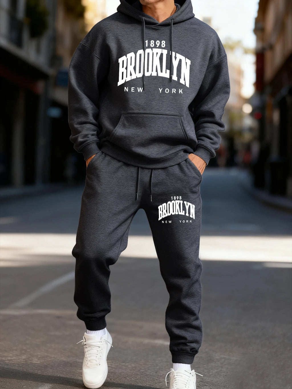 Brooklun New York Letter Printing Man'S Hoodie Set Jogging Loose Two Pices Sets Pocket Fleece Hoodies Autumn Casual Sweatpants