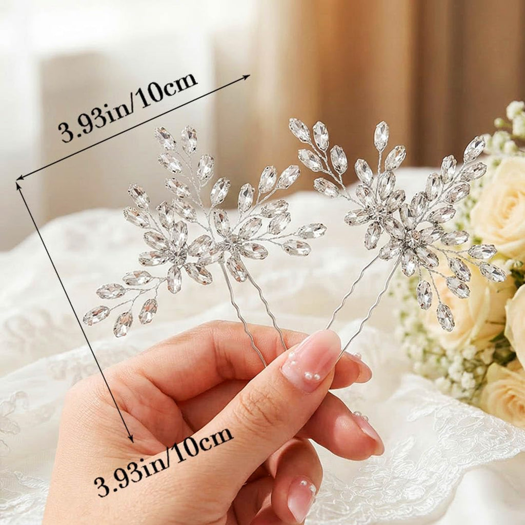 Silver Rhinestone Hair Pins Crystal Hair Clips Bridal Wedding Hair Accessories for Brides and Women Pack of 2 (A-Silver)