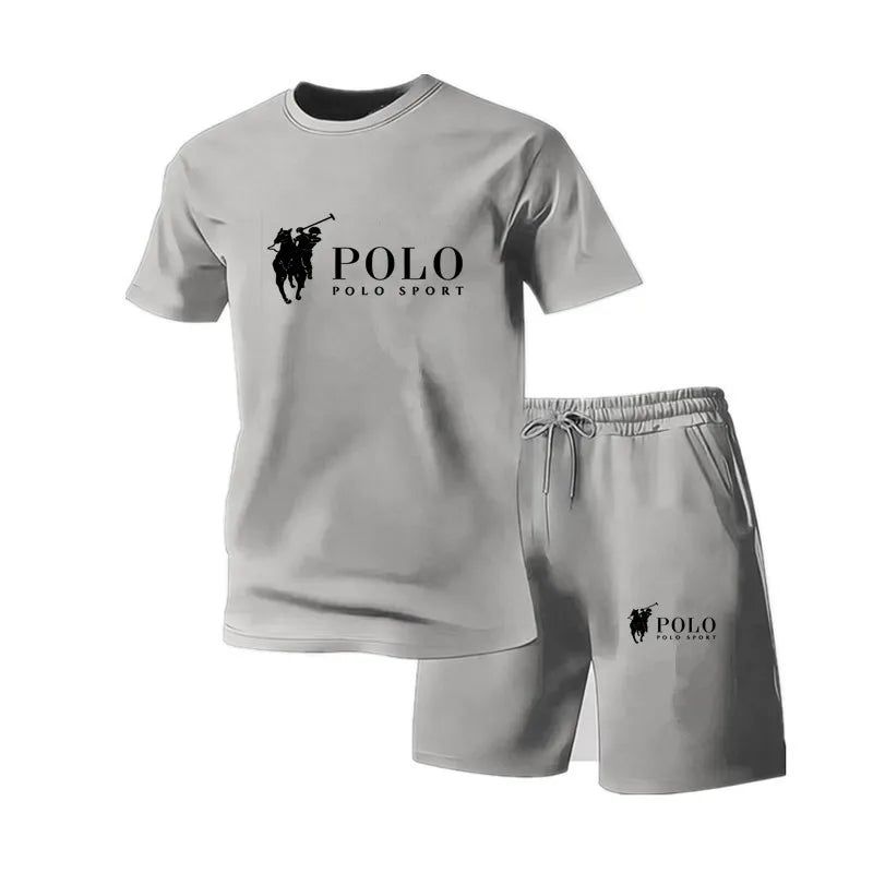 Men's mesh round neck sports suit spring and summer fashionable fitness jogging pants set casual outdoor sports two-piece set