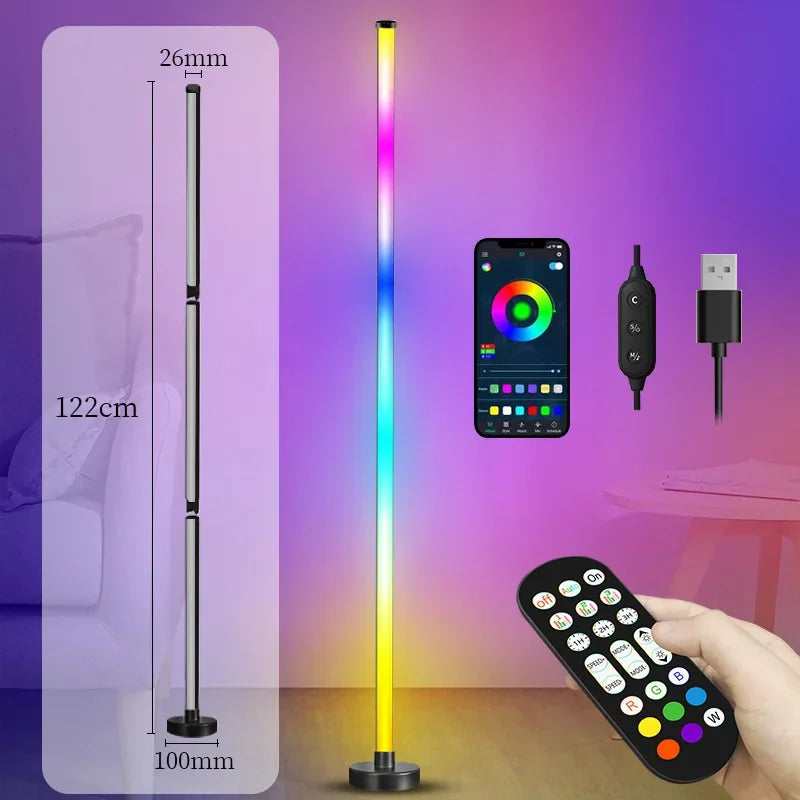 122cm Smart Corner Floor Lamp Dimmable APP Control RGB LED Modern Mood Lighting Stand Lights for Bedroom Gaming Living Room
