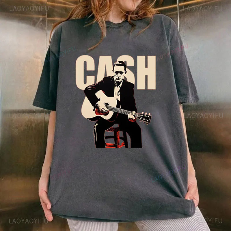 Vintage Johnny Cash Shirt Coutry Music Camisetas Cotton Crewneck Man Clothes Print Graphic T Shirts Camisa Classic Legend Tees