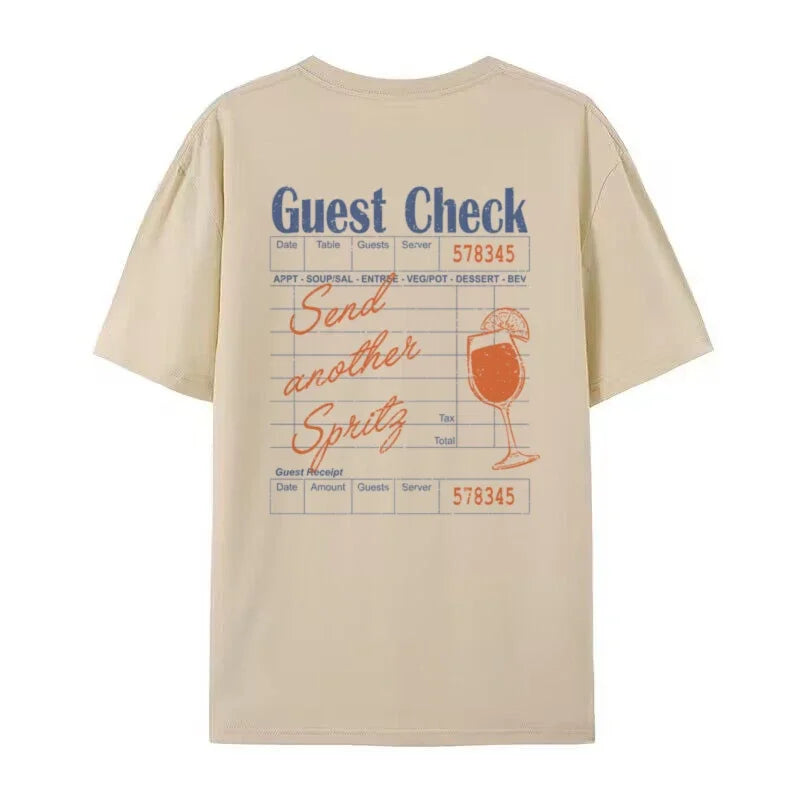Plus Size Women Unisex Tops Cute Y2k Guest Check Spritz T Shirt Retro Hippie Funny Cocktail T-Shirt Loose Cotton Graphic Tees