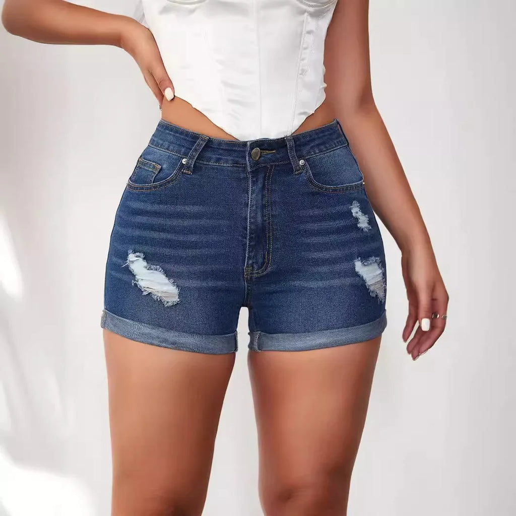 Women Jeans Hight Waist Pants Ripped Denim Shorts 2025 Summer New Fashion Party Sexy Elastic Rolled Skinny Jeans Shorts Slimming