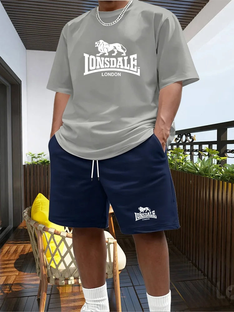 Men's Summer Beach Sports Suit Casual Outdoor Basketball Sports Comfortable Two-Piece Set with Fashion Loose T-Shirt And Shorts