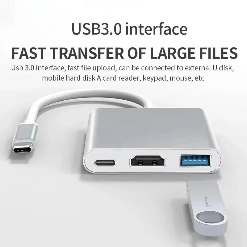 3 In 1 Type C to HDMI-compatible Adapter USB Hub Type C to HDTV Charging Converter For iPhone 15 Series Laptop Macbook Converter