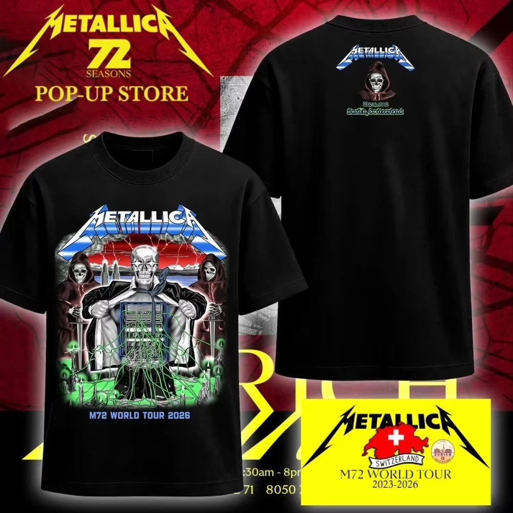 Metallica Frankfurt 2026 Band T-shirt men and women summer cotton clothing Gothic high quality short sleeved Tee streetwear