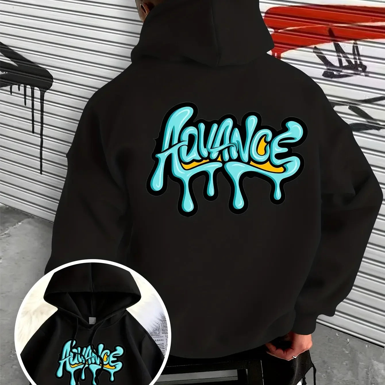 Men's hooded sweatshirt with stylish graffiti print design
