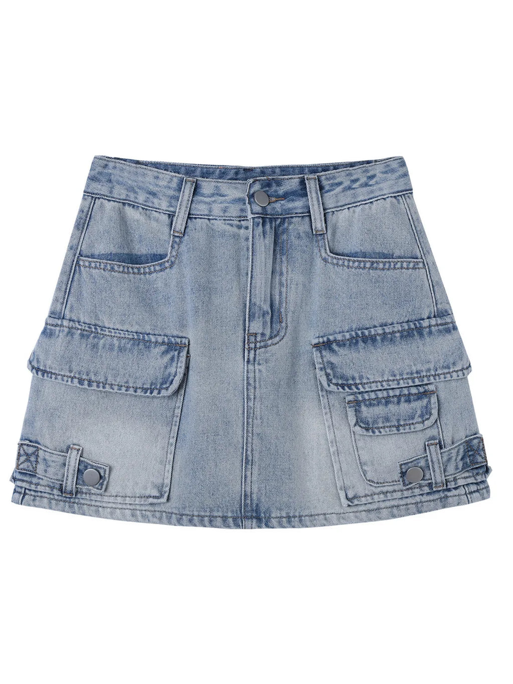 Women High Waist Cargo Denim Mini Skirt A-Line Multi Pocket Jean Skirt Button Fly Cotton Casual Summer Streetwear Y2K Vintage
