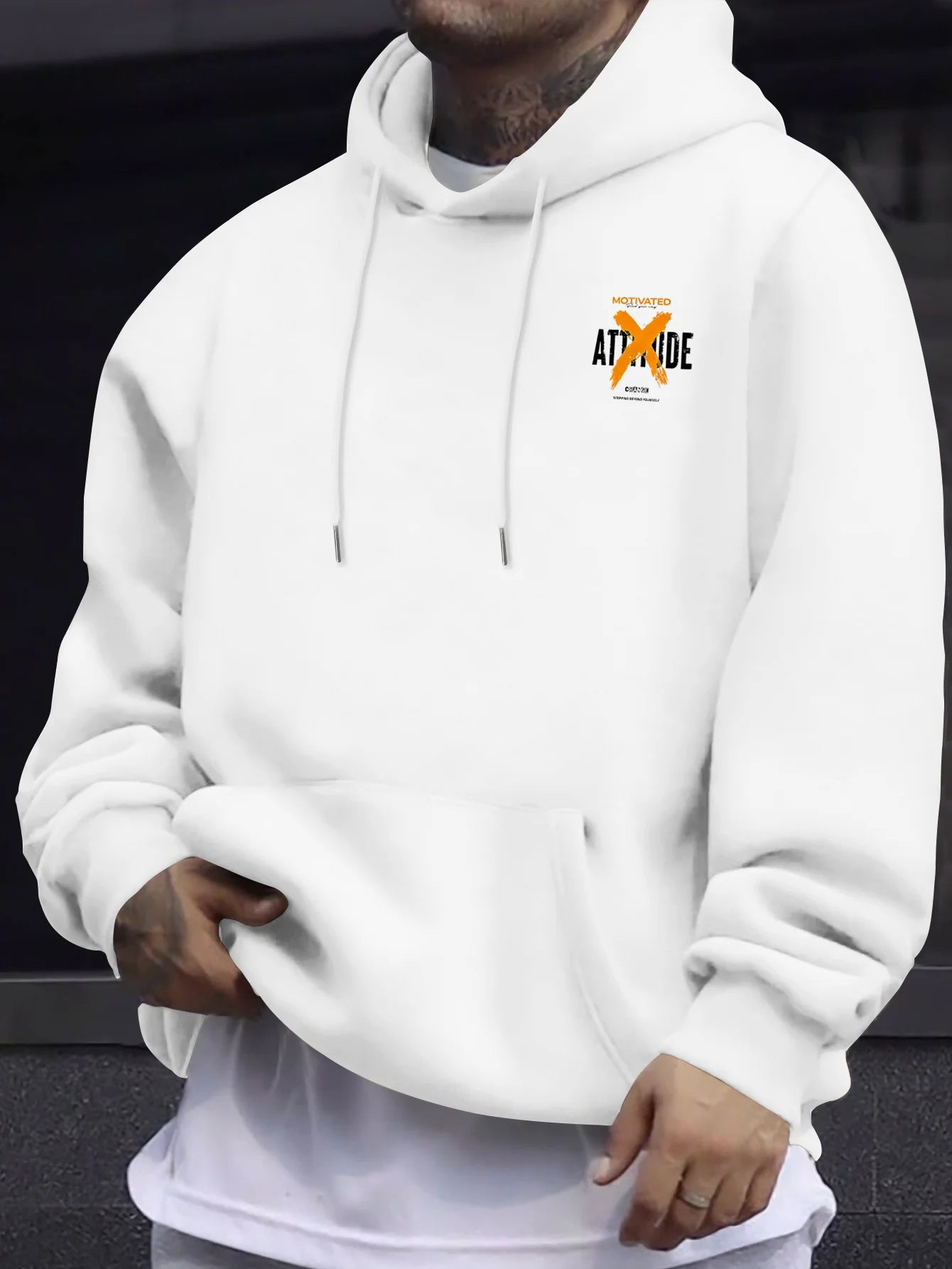 Motivated Attitude Hoodie Men ,oversized, X Letter Hip Hop Style Casual Sweatshirt, Back  Printed Patterns, Men Hoodies