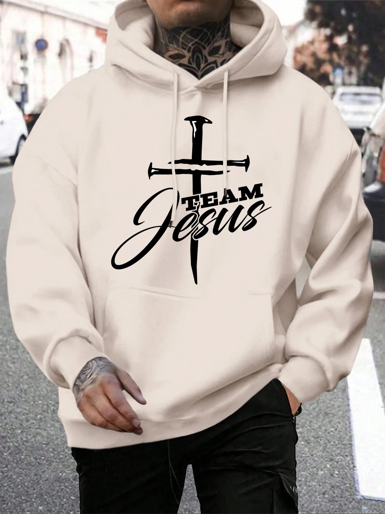 Team Jesus Letter Design Printing Men's Sweatshirt Fashion Warm Hooded Casual Pocket Hoodies Autumn Big Size Streetwear