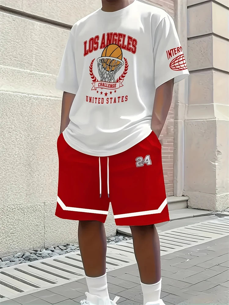 Spring 2026 Casual New Men's Set, Peris 3D Printed Men's Casual Top And Drawstring Shorts, Urban Fashion Men's Clothing 2XS-6XL