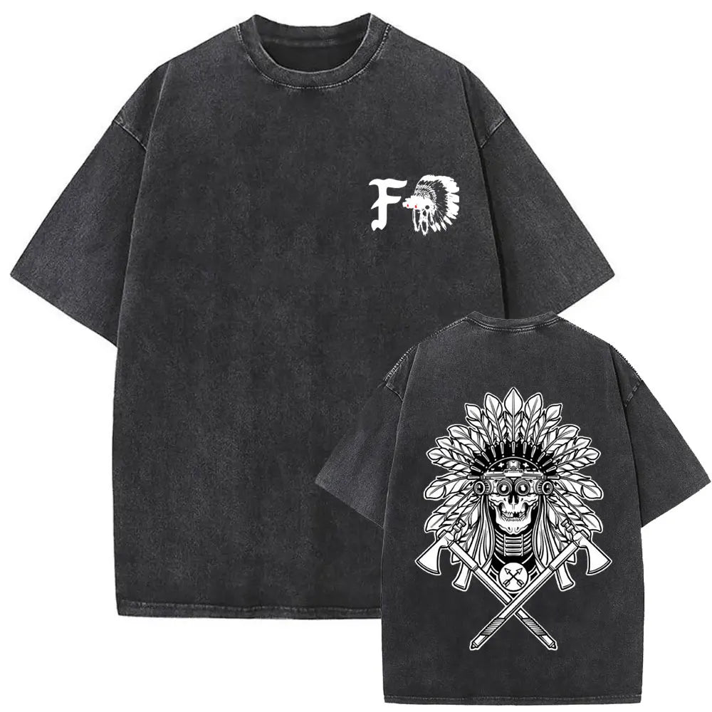 Forward Observations Group Vintage Washed T-shirt Skeleton Graphic T Shirts Men Women Fashion Oversized T-shirts Male Streetwear