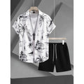 Summer Man Set Coconut Tree Fresh Flower Pattern Men's Short-Sleeved Button Shirt Summer Seaside Beach Vacation Hawaiian Shirt