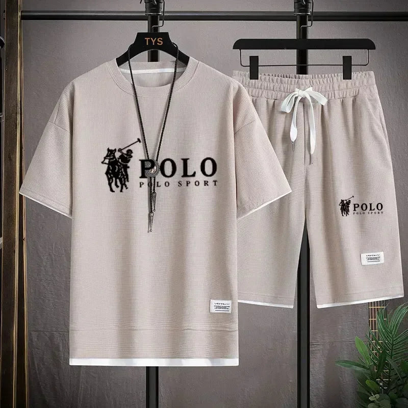 2026 Summer Men's 2-Piece Set, Breathable Short Sleeve T-shirt & Sports Shorts, Fashionable Fitness & Jogging Outfit