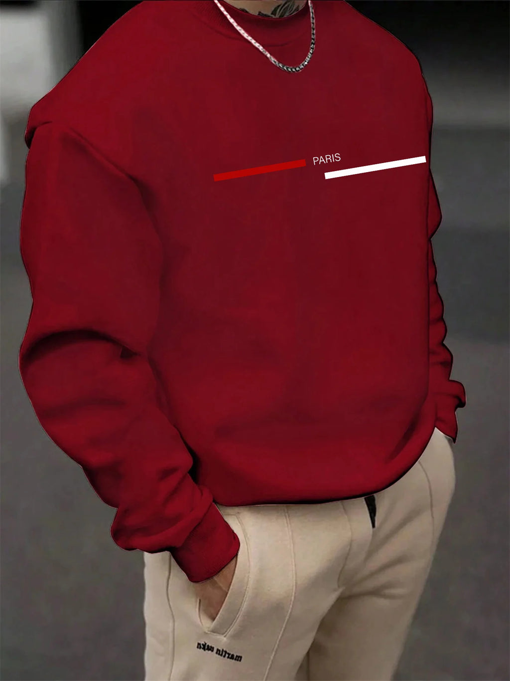 Men's autumn and winter casual loose fashion classic Paris letter pattern printed long sleeved round neck sweatshirt