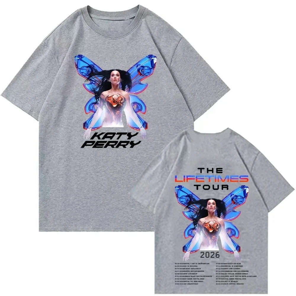 Summer Fashion Tee Katy Perry Lifetime Tour 2026 T-shirt Man Woman Harajuku Short Sleeve O-neck Casual Shirt Hip Hop Streetwear