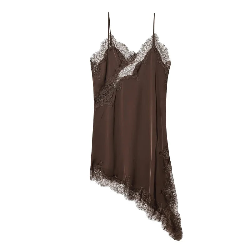 MUJER Lace Slip Mini Dress Women Satin Backless Summer Dress Woman Asymmetric Party Women's Dress Sexy Beach Dresses for Women