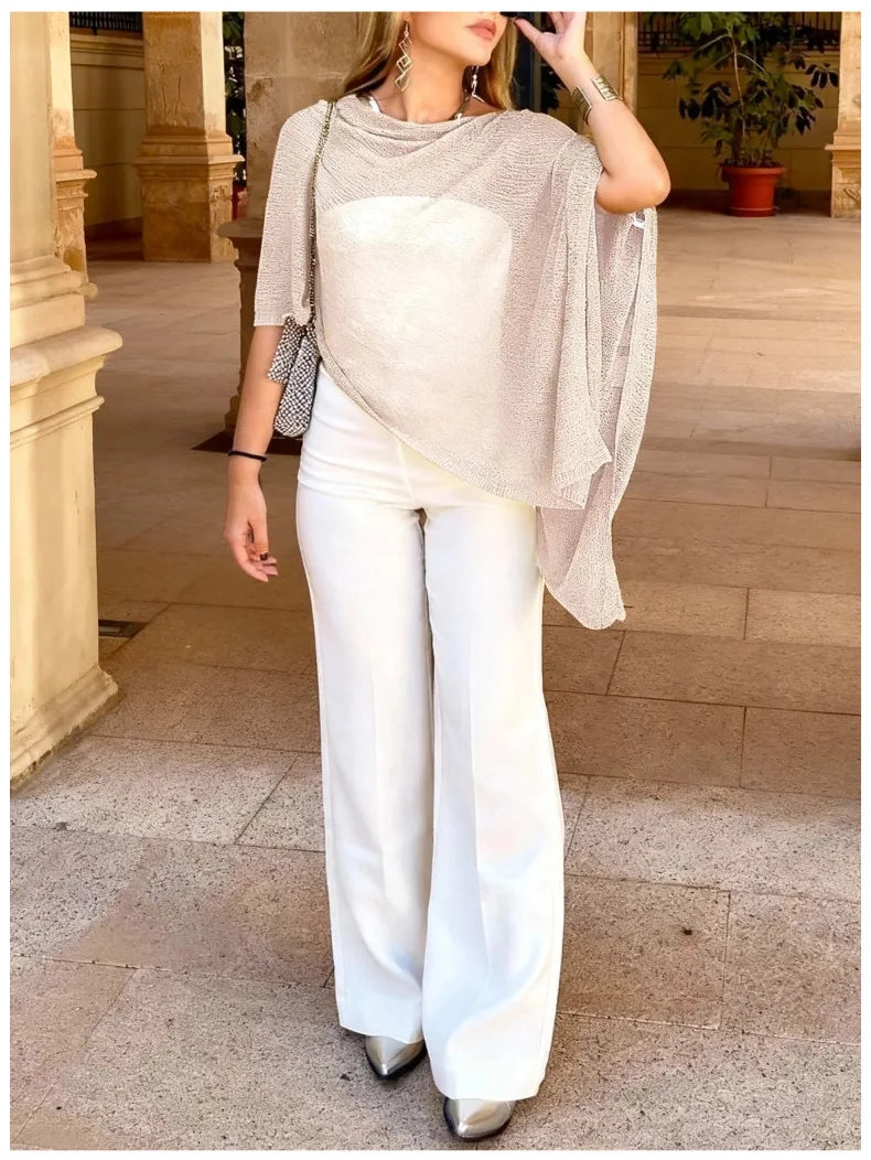 Women's knitted shirt irregular cape shawl casual loose sun protection shirt beach spring and summer lazy thin top