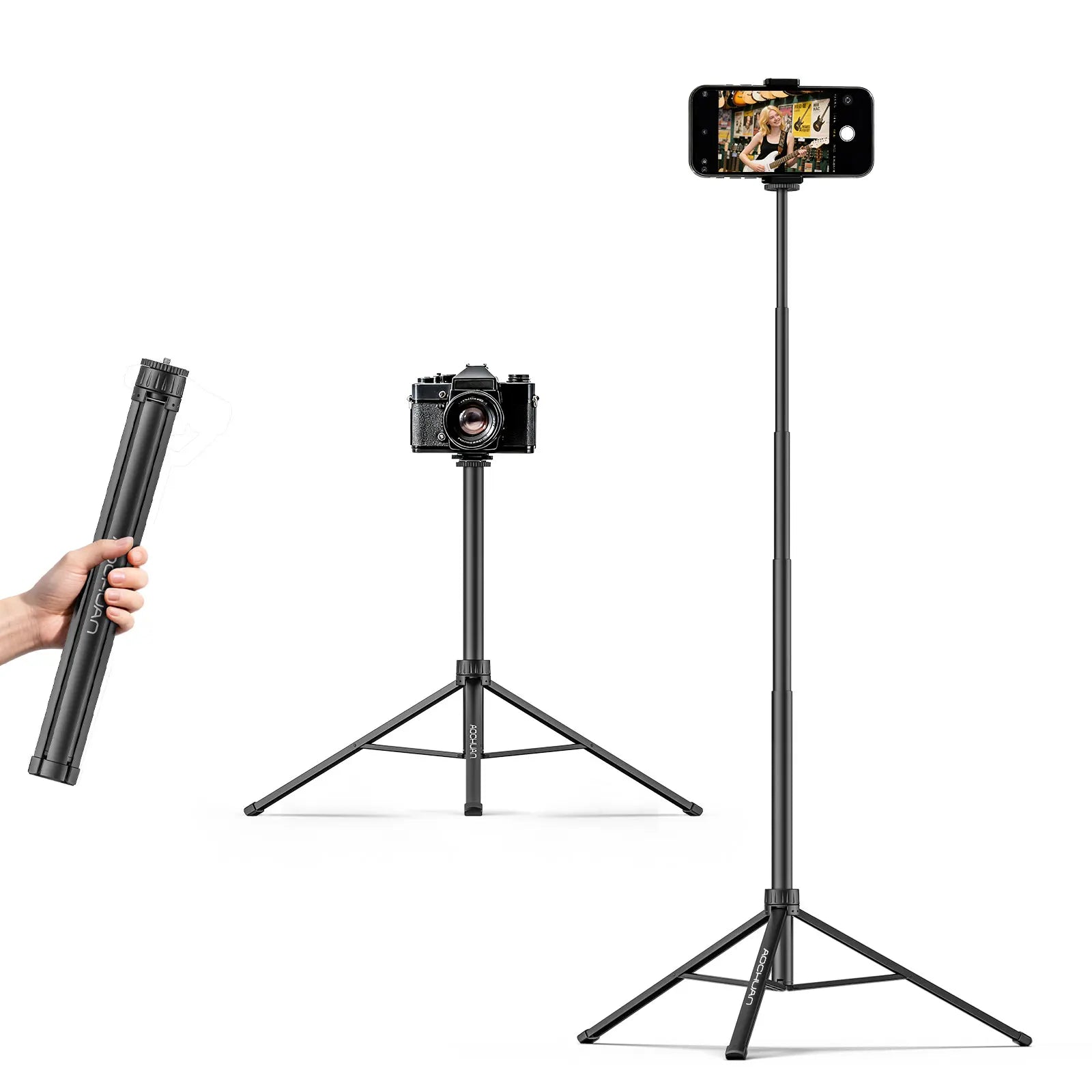 AOCHUAN 61 inch Aluminum Alloy Tripod 4/1 Threaded Interface Suitable For Any Device